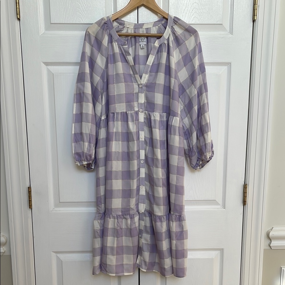 GAP Purple and White Checkered Maternity Dress